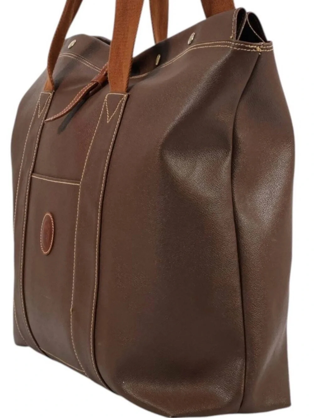 Vintage Trussardi Brown Leather Oversized Tote Bag Weekender Travel Carryall